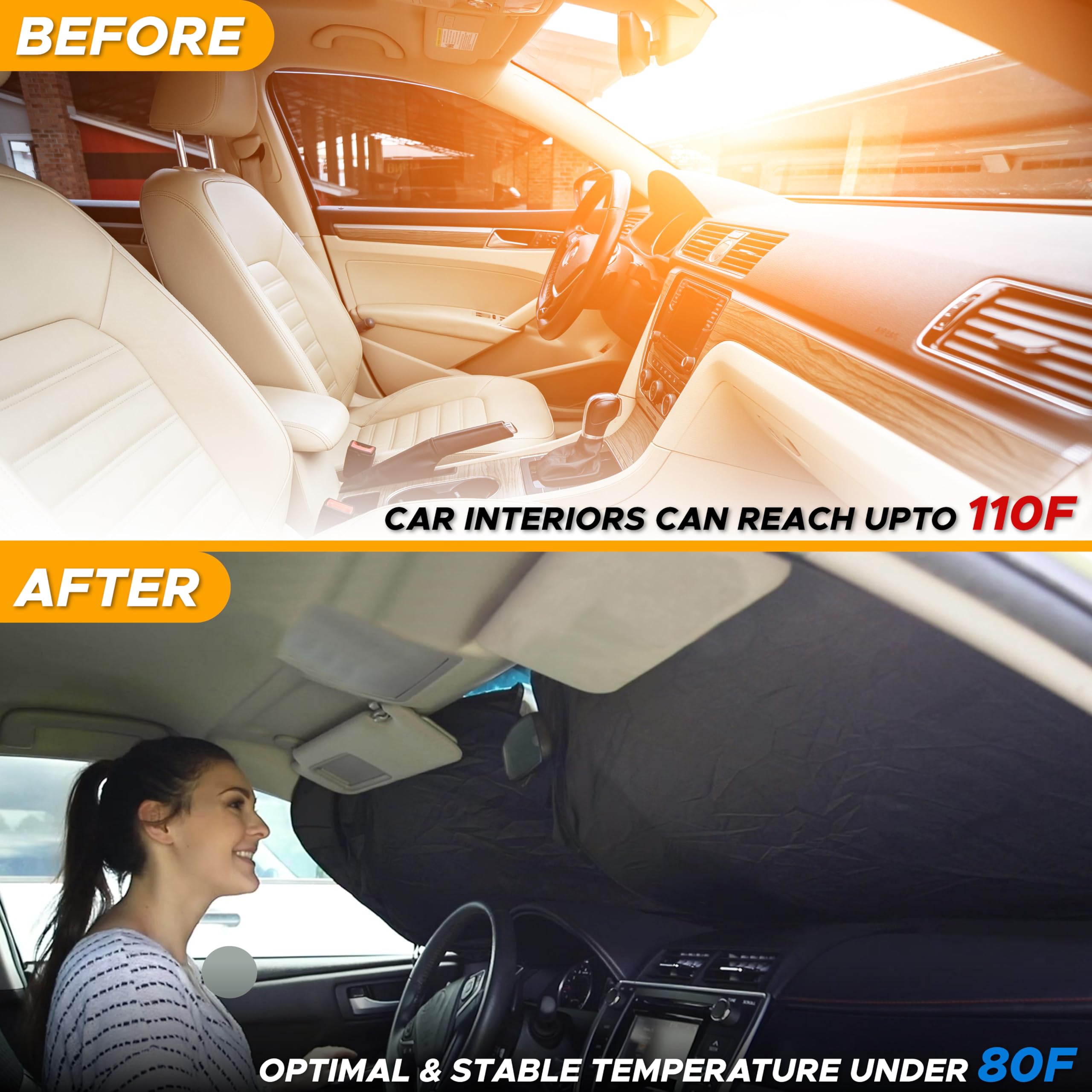 EcoNour Car Front Windshield Sun Shade for Car | SUV Accessories for Maximum Sun and Heat Protection | UV-Blocking Windshield Dash Cover & Sun Visor for Cooler Interior | Large (64 x 34 Inches)