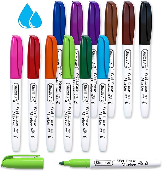 Wet Erase Markers, Shuttle Art 12 Colors Fine Tip Overhead