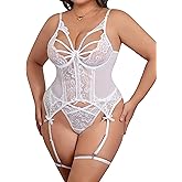 Donnalla Plus Size Lingerie for Curvy Women Sexy Lace Corset and Panty Outfits Garter Lingerie Sets L-4XL