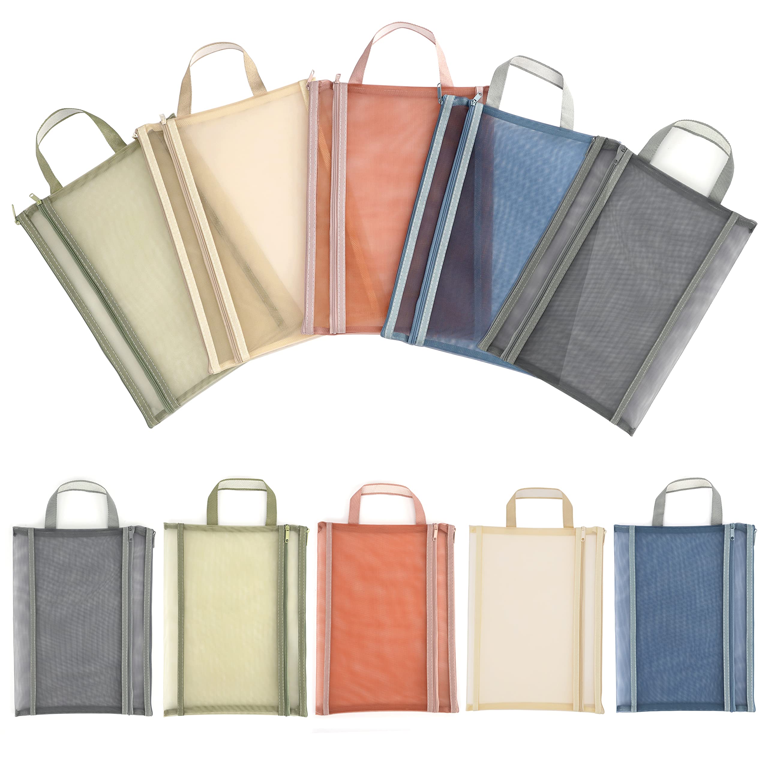 Belle Vous 10 Pack of Assorted A4 Plastic Mesh Zipper Pouches - A4 Document Zip File Bags/Folders - 5 Colours - Wallets for Travel Accessories, Cosmetics, School/Office, Pens/Pencils, or Bill Bag