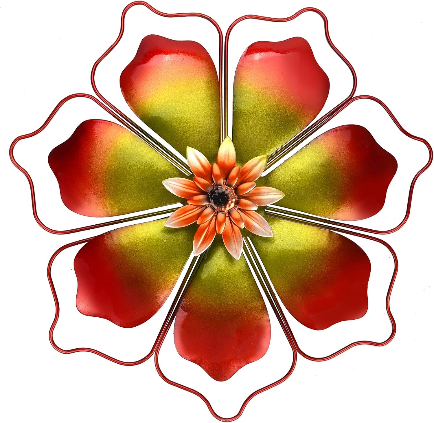 Plaques & Wall Art - Metal Flowers Wall Decor Wire Framed Flower Metal Wall Art Decorations Hanging For Outdoor Porch Yard Garden,Red 12x12 inches