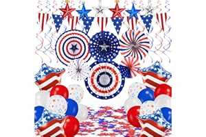 AOBKDECO 46PCS 4th of July Decorations, Patriotic Party Decorations Set with Red White and Blue Paper Fans, Hanging Streamers, and American Flag Banner for 4th of July Celebrations