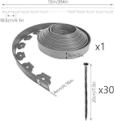 VOUNOT Lawn Edging 10m 5cm High with 30 Pegs Grey Flexible Plastic view 7