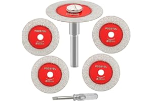 Mini Diamond Glass Cutting Disc - FOCSTOL 5pcs 1-9/16 Inch(40mm) Glass Saw Blade and 1pc 1/4 Inch(6mm) Round Shank for Glass 