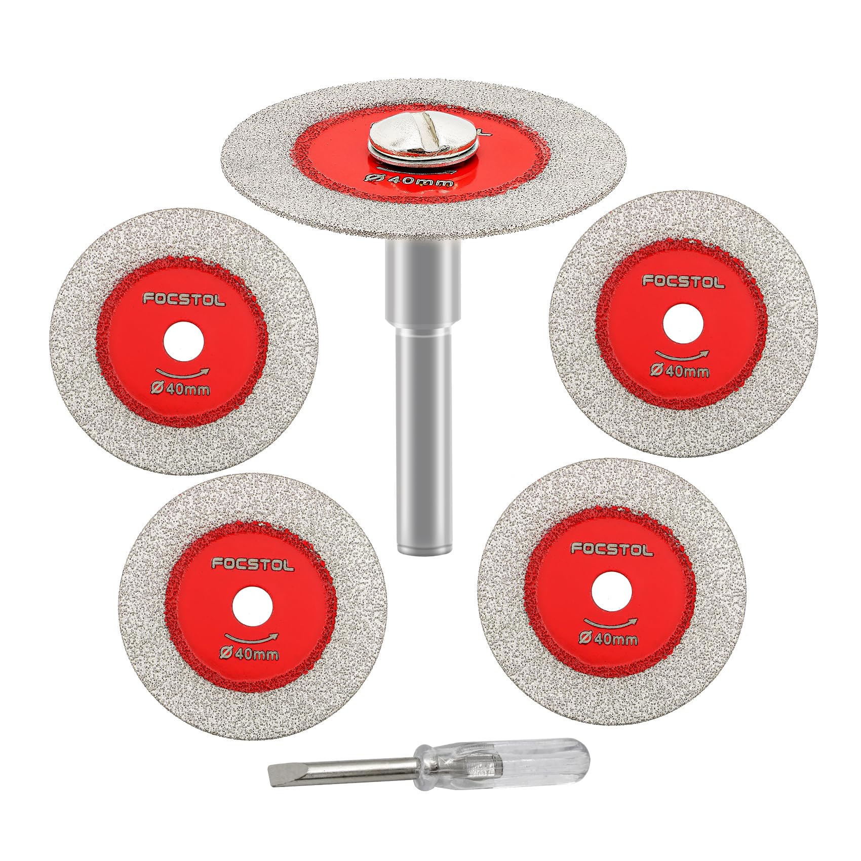 Mini Diamond Glass Cutting Disc - FOCSTOL 5pcs 40mm Saw Blade and 1pc 6mm Round Shank for Glass Jade Marble Granite Artificial Stone Porcelain Tile Ceramic