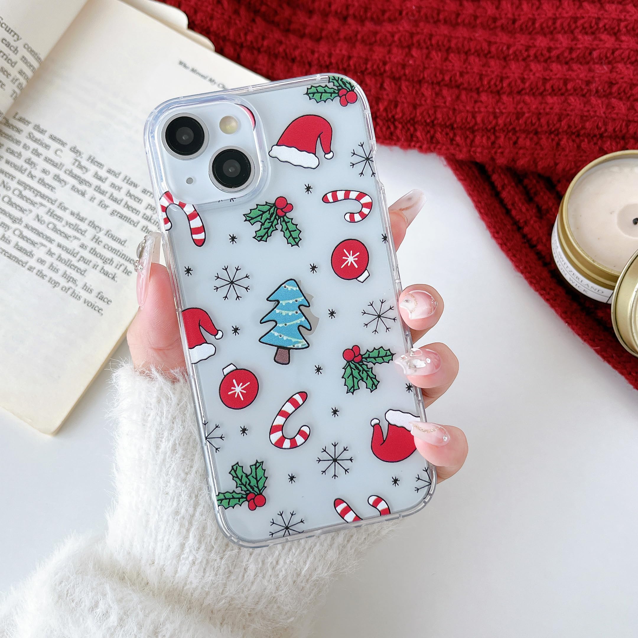 RALEAVO Christmas Case for iPhone 15 6.1", Cute Clear Cartoon Design Phone Case Soft Silicone Protective Shockproof Bumper Cover Case for iPhone 15-Black Snow — image 1