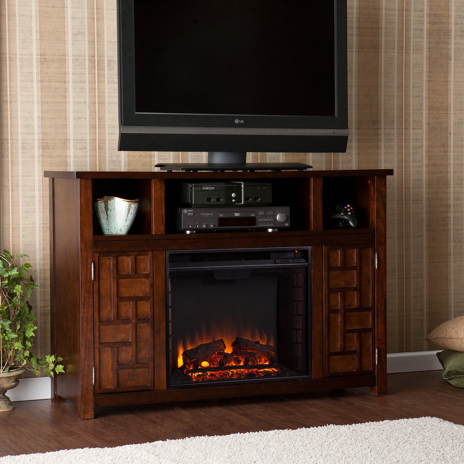 Electric Fireplace with Media TV Stand Console Amazon.co.uk Kitchen
