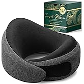 Proglobe Luxe Memory Foam Travel Neck Pillow for Airplanes, Ergonomic 360° Support with Soft Chin Support, Organic Cotton Cov