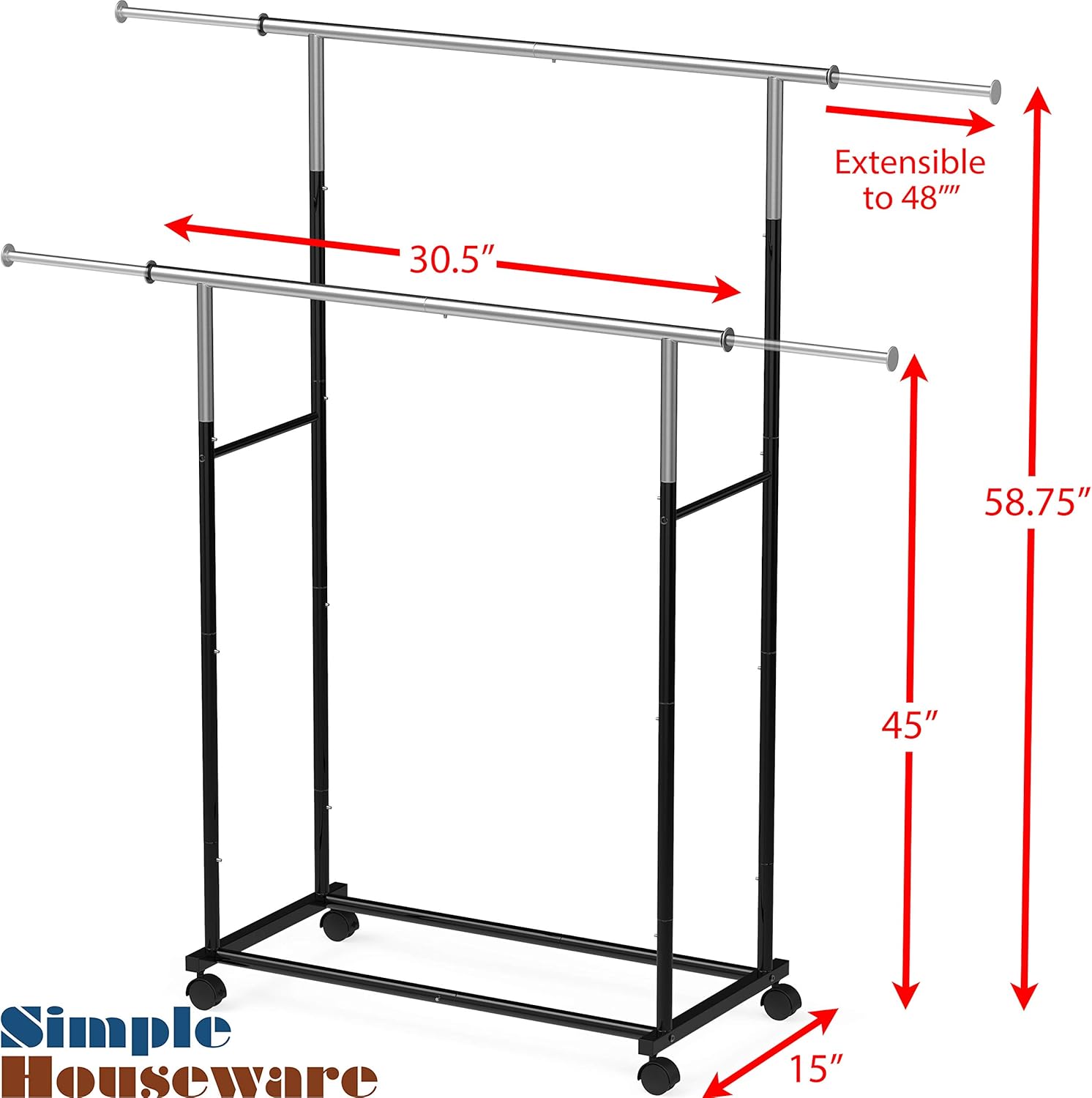 Simple Houseware Standard Double Rod Garment Rack, Black: Home & Kitchen