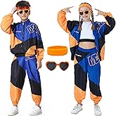 Coseaon 80s Outfit for Kids, Retro 90s Tracksuit Boys Girls Hip Hop Dance Clothes Unisex Patchwork Jacket Pants Sportswear