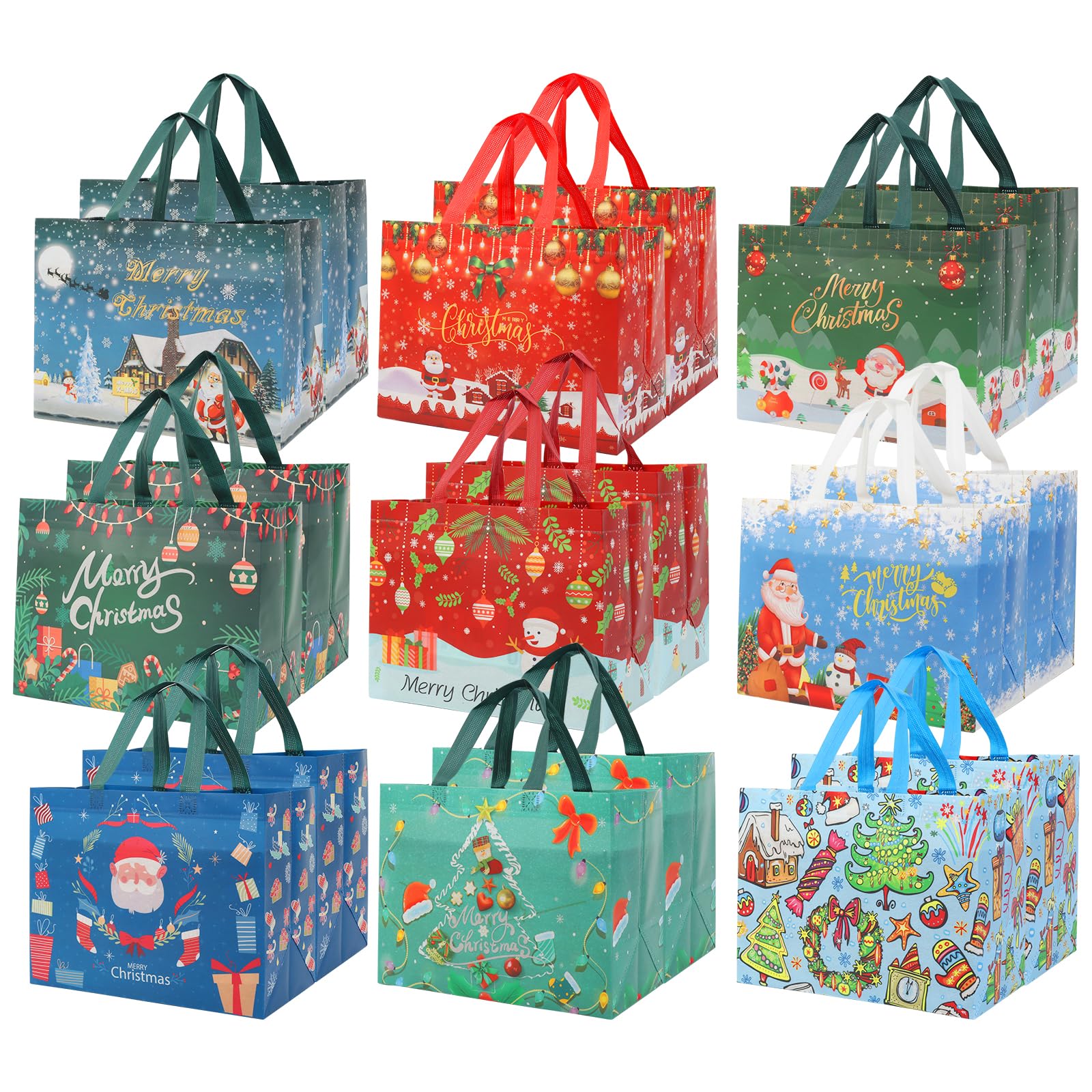 Alikiai 18 Pack Christmas Bags, Reusable Tote Bags with Handles, Extra-Large Capacity, Premium Quality, Waterproof, Perfect for Gifts, Snacks, Candies, Toys, Daily Necessities