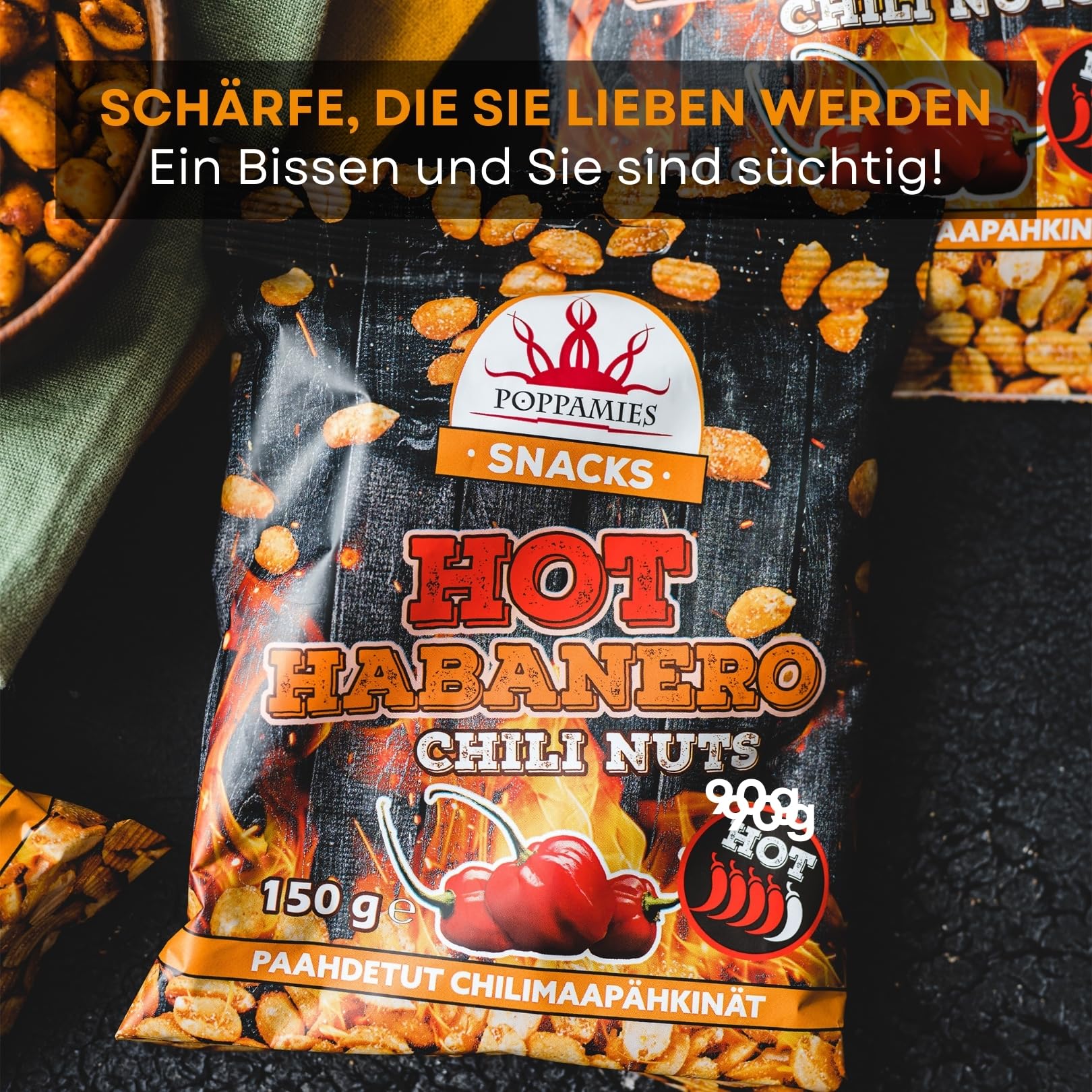 Poppamies Hot Habanero Chili-Nüsse – Scharfe Erdnüsse sind eine tolle Wahl zum Knabbern – Glutenfrei, Laktosefrei, Vegan – Scharfe Schärfe – 150g 4