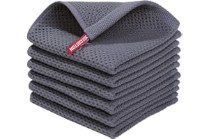 smiry Cotton Kitchen Dish Towels, 12" x 12", 6 Pack Waffle Weave Kitchen Towels, Ultra Soft Absorbent Quick Drying Dish Cloth