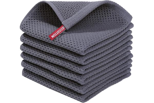 smiry Cotton Kitchen Dish Towels, 12" x 12", 6 Pack Waffle Weave Kitchen Towels, Ultra Soft Absorbent Quick Drying Dish Cloth