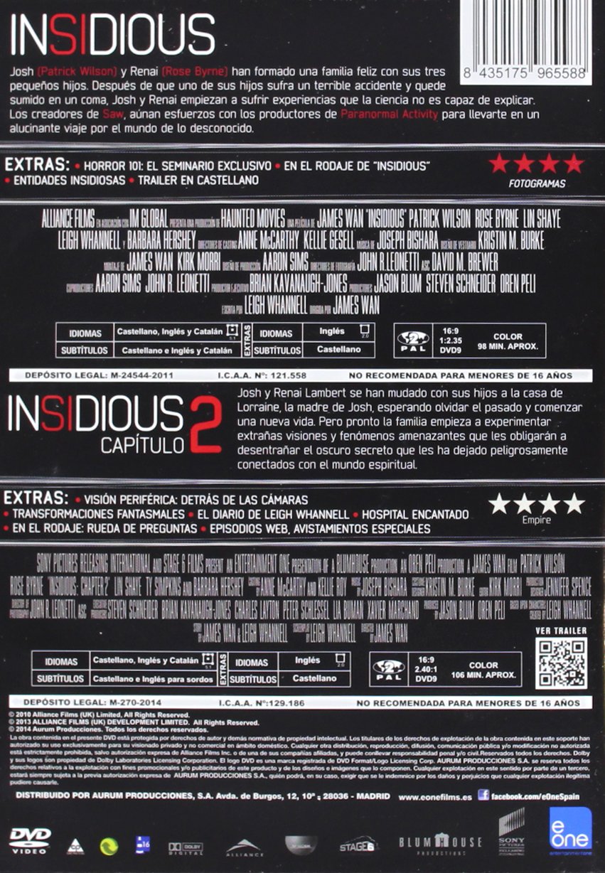 Pack Insidious 2 Dvd Amazones Patrick Wilson Rose