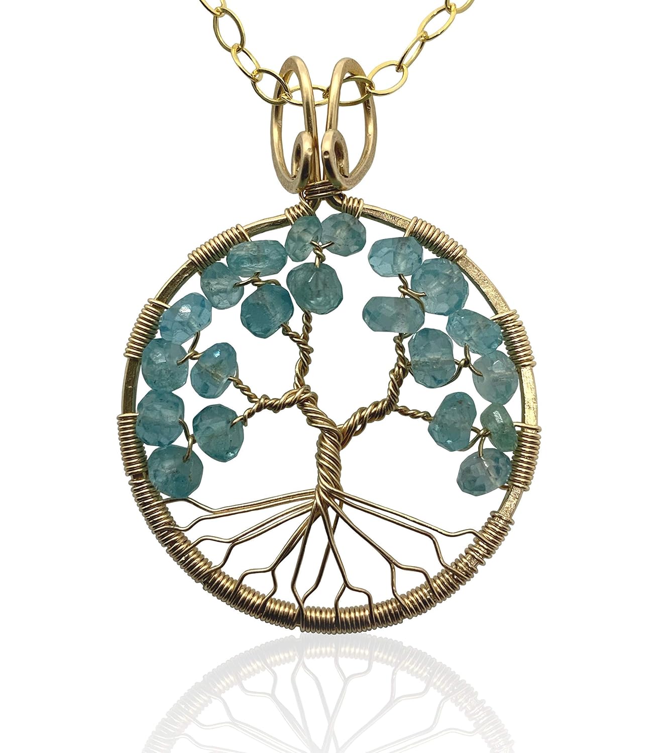 Gold Aquamarine TreeofLife Pendant March