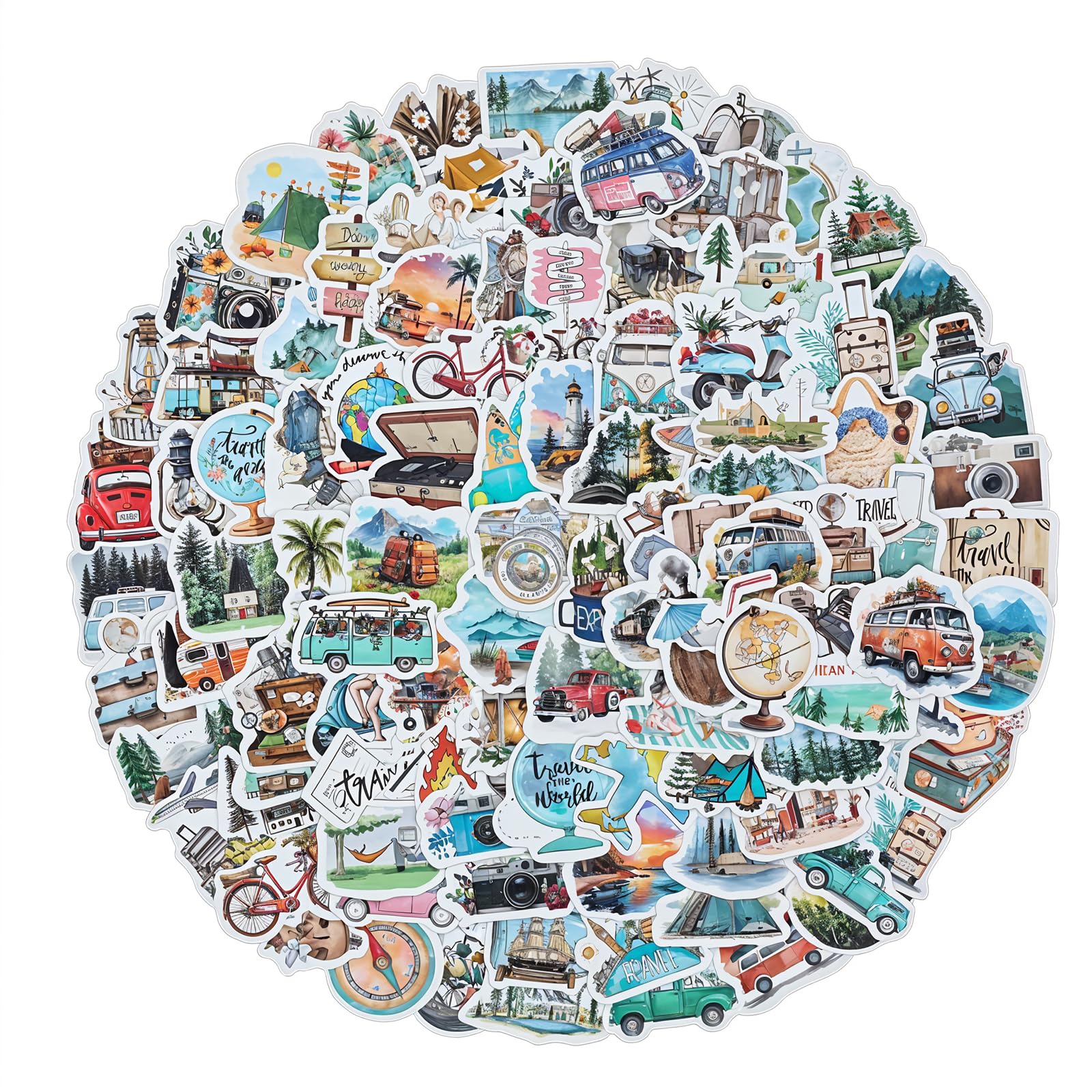 AOZUO 100PCS Vintage Travel Stickers - Cute Retro Stickers for Scrapbook, Decor, Luggage, Laptop, Phone, Water Bottle, Suitcase, Notebooks, Album
