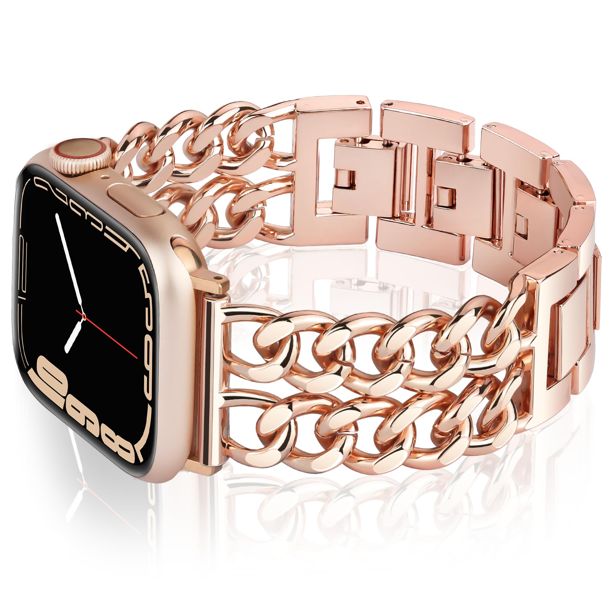 Vamyzji Compatible with Apple Watch Strap 42mm(Series 11 10) 41mm 40mm 38mm, Metal for Apple Watch Series 11 10 9 8 7 6 5 4 3 2 1 iWatch SE, Fashion Chain Link iWacth Strap for Women Men Rose Gold