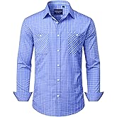 Alimens & Gentle Mens Long Sleeve Dress Shirt Button Down Shirts with Pockets Regular Business Office Casual Plaid Shirt