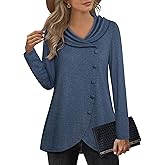 VALOLIA Womens Long Sleeve Tops Fall Winter Buttons Side Tulip Hem Lapel Pullover Sweatshirt