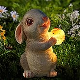 WONDHOME Solar Rabbit Garden Statues Outdoor Easter Bunny Decor Resin Bunny Figurine Holding Mushroom with LED Lights for Porch Patio Lawn Yard Christmas Housewarming Gardening Gifts for Mom Grandma