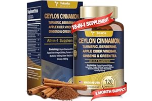 Totaria 18-in-1 Ceylon Cinnamon 8000mg, Made in USA, 2000mg Apple Cider Vinegar 2000mg Turmeric 1000mg Berberine 1000mg Ginseng Plus Bitter Melon for Gut, Metabolism & Heart, 120 Vegan Capsules