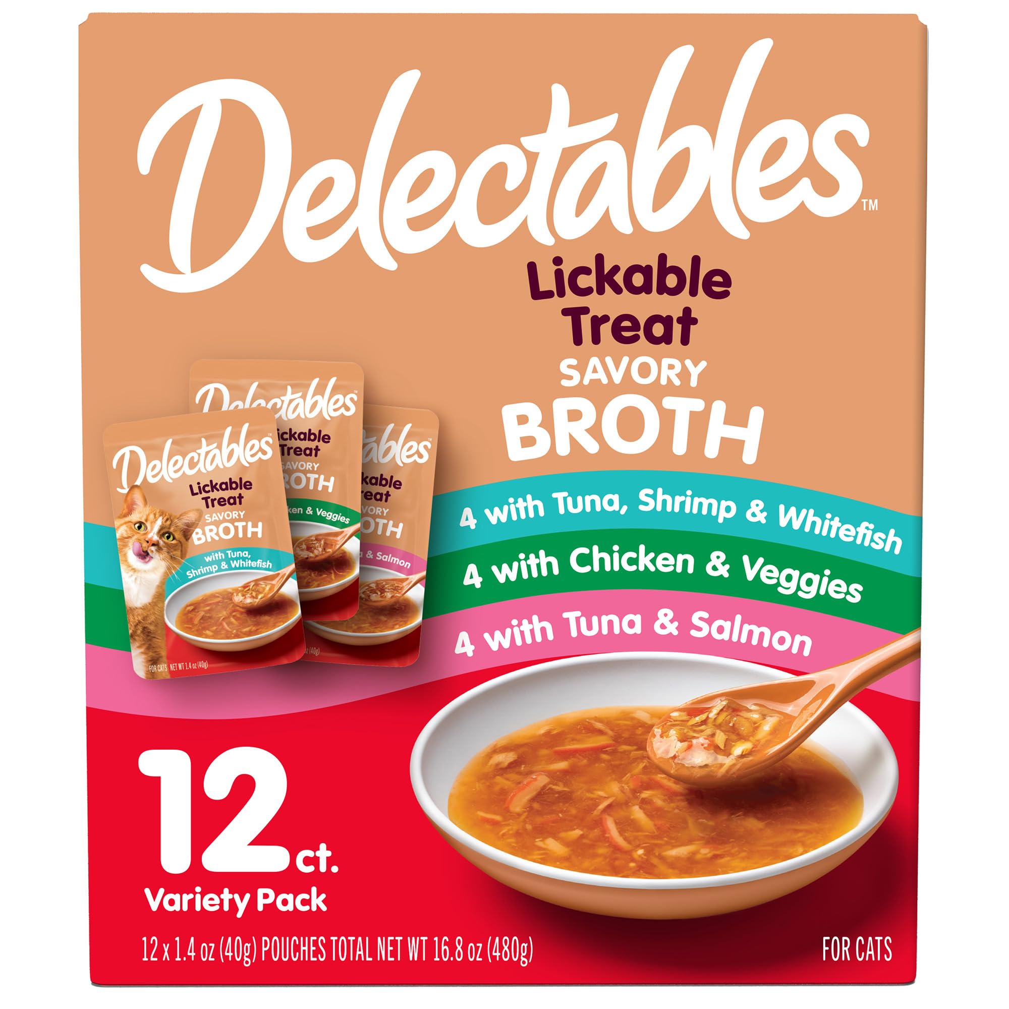 Photo 1 of  BB 01.30.27Delectables Savory Broths Lickable Wet Cat Treat Variety Pack, 12Count(Pack of 1)