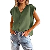 Saodimallsu Women's V Neck Cap Sleeve Lightweight Knit Sweater Top