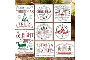 ZOSYLLEY Christmas Stencils for Painting on Wood 12" Christmas Vintage Stencil Xmas Tree/Hot Cocoa/Gingerbread/Sleight Rides Holiday Drawing Templates for Door Hanger/Pillow Cover/Wood Sign/Glass Block Decor