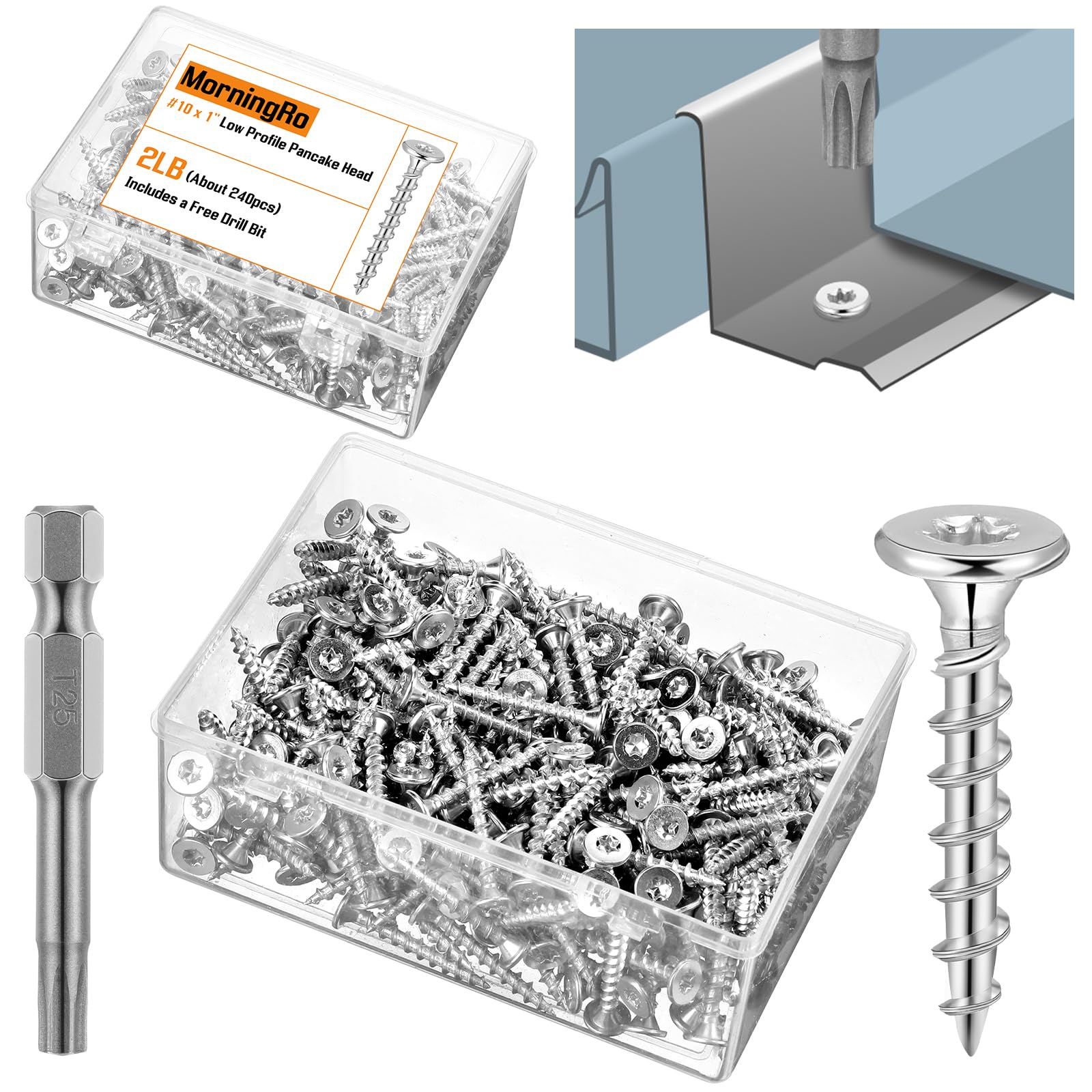 Photo 1 of #10 X1 Inch Metal Roofing Screw 2 lb Box, Stainless Steel Composite Deck Screws Trim Screw Rust Resistant Epoxy Coated Serrated Thread for Standing Seam Roofs Avoid Cam out, with a Drill Bit (qty 240)