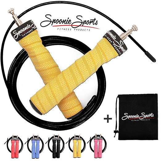 SPOONIE Sports Springseil mit Kugellager, 2 Stahlseile, Tasche & GRATIS E-Book mit Übungen - Jump Rope ideal für Boxen, Cross