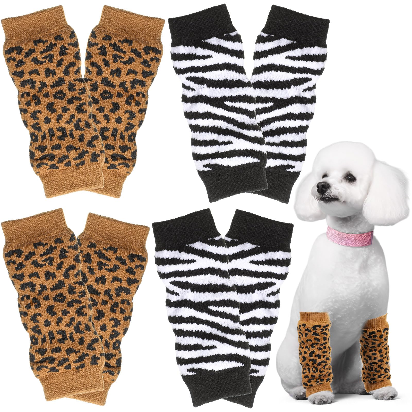 Geyoga Dog Leg Warmers, XL, Black, Brown, Cotton/Spandex/Elastic, Animal Print, Winter, Unisex, Medium/Large Dogs