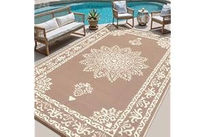 Outdoor Rug 9x12 Ft, Waterproof Plastic Straw Patio Rug, Reversible Backyard Carpet UV Resistant Portable RV Mat Clearance, L