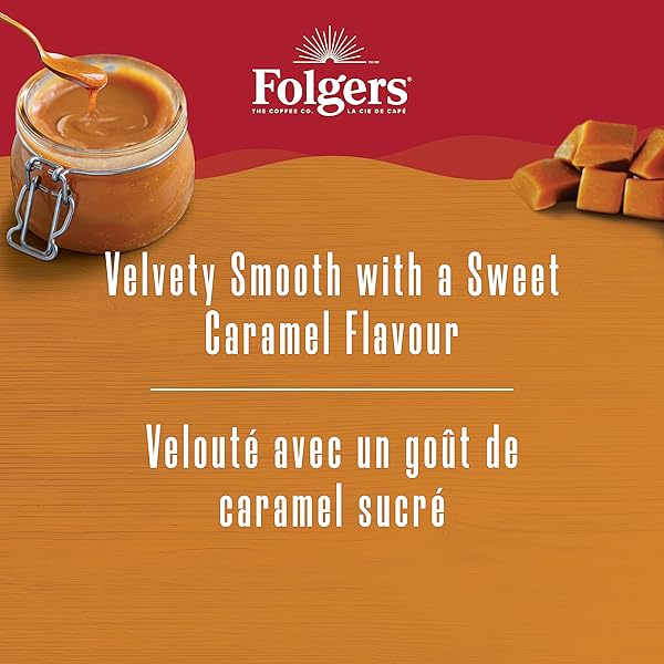 FOLGERS CARAMEL DRIZZLE FLAVOURED COFFEE, SINGLE-SERVE K-CUP PODS FOR KEURIG COFFEE MAKERS, 30 COUNT