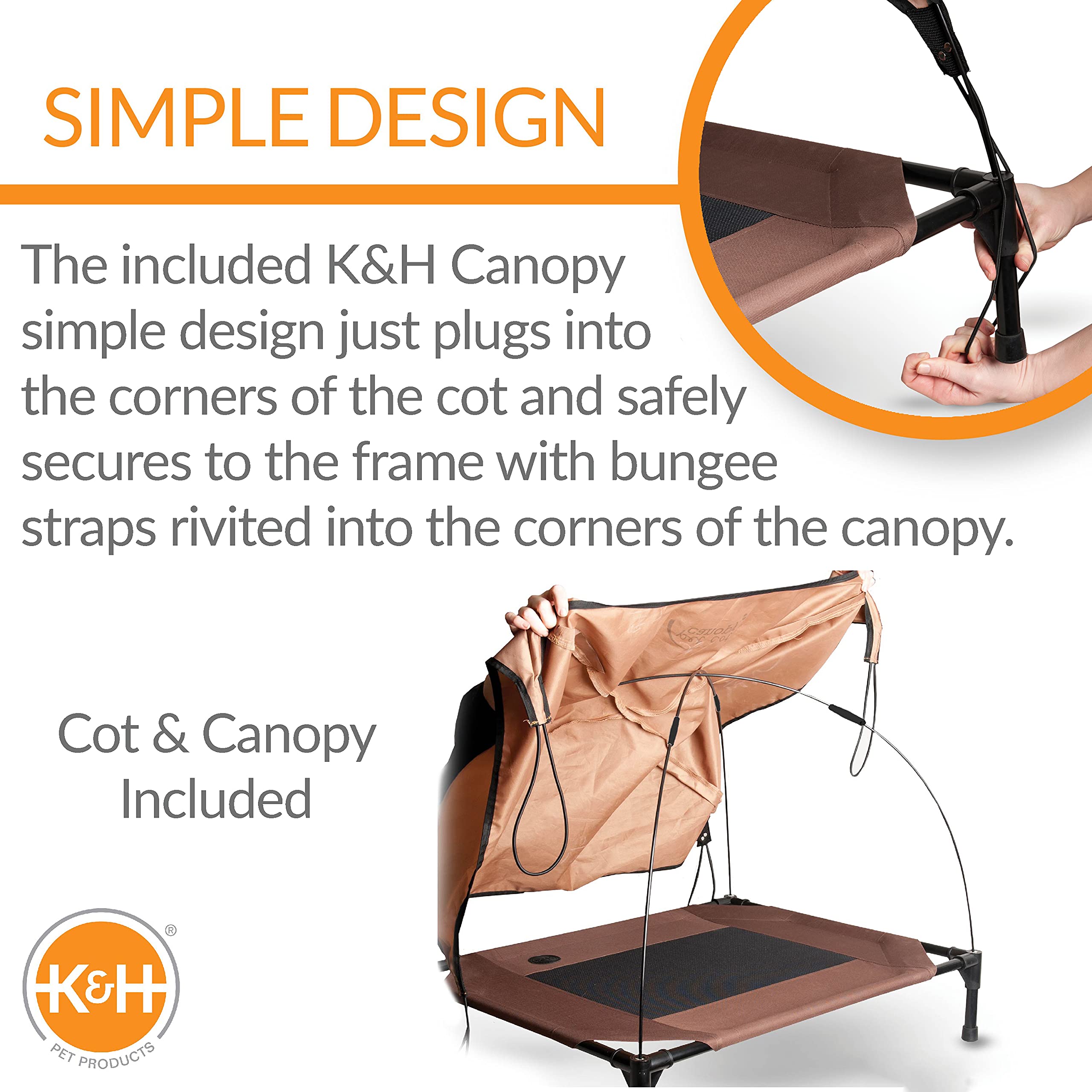 K&H Pet Products Original Pet Cot Elevated Dog Bed & Cot Canopy, Chocolate/Black Mesh, Large