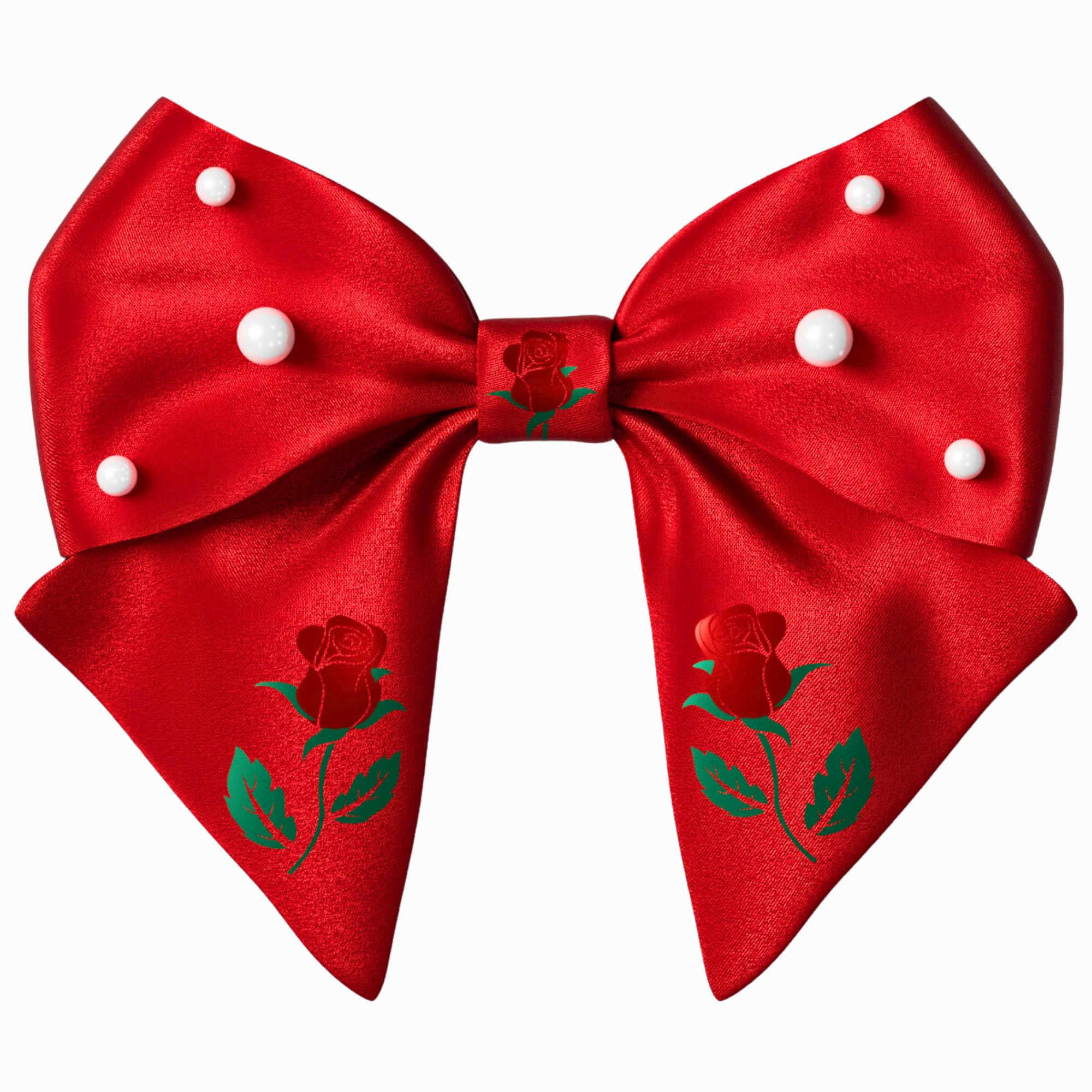 Red Hair Bow Clip in a Box with Pearls for Women and Girls Silky Cute Coquette Teen Little Barrette Belle Cinderella Giftable Accessories Outfit (1, Red)