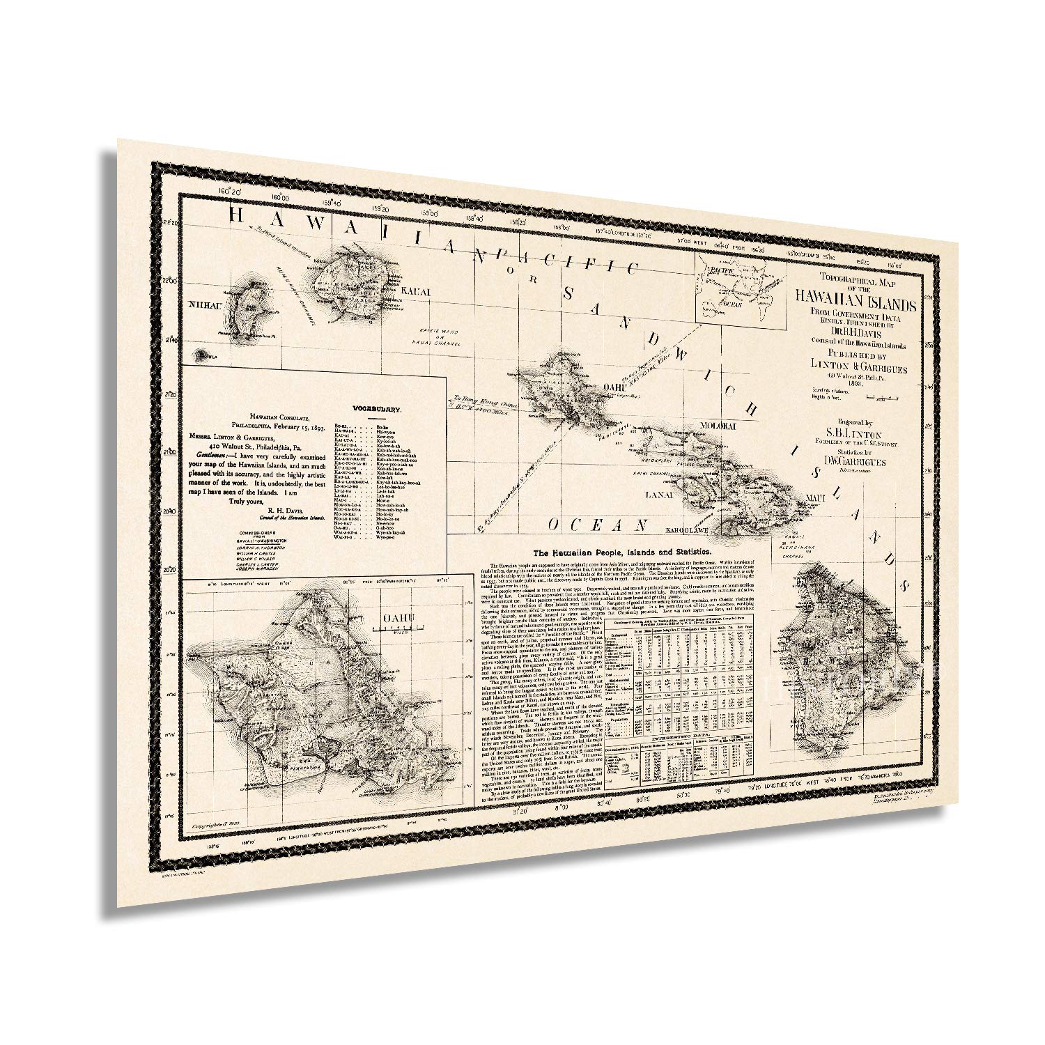 Buy Historix Vintage 1893 of Hawaii 16x24 Inch Vintage of Hawaiian