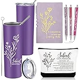 Funnymoom 6 Pcs School Counselor Appreciation Gift Set for Women Thank You Gifts 20 oz Boho Flower Tumbler Makeup Bag Journal Ballpoint High School Teacher Educator Work(Purple, Counselor)