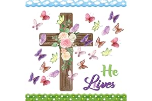 B1ykin 90Pcs Easter He Lives Floral Cross Bulletin Board Decoration Set, Watercolor Butterfly Name Tags Cutouts, Easter Christian Bible Jesus Resurrection Bulletin Boarders for Sunday School Classroom