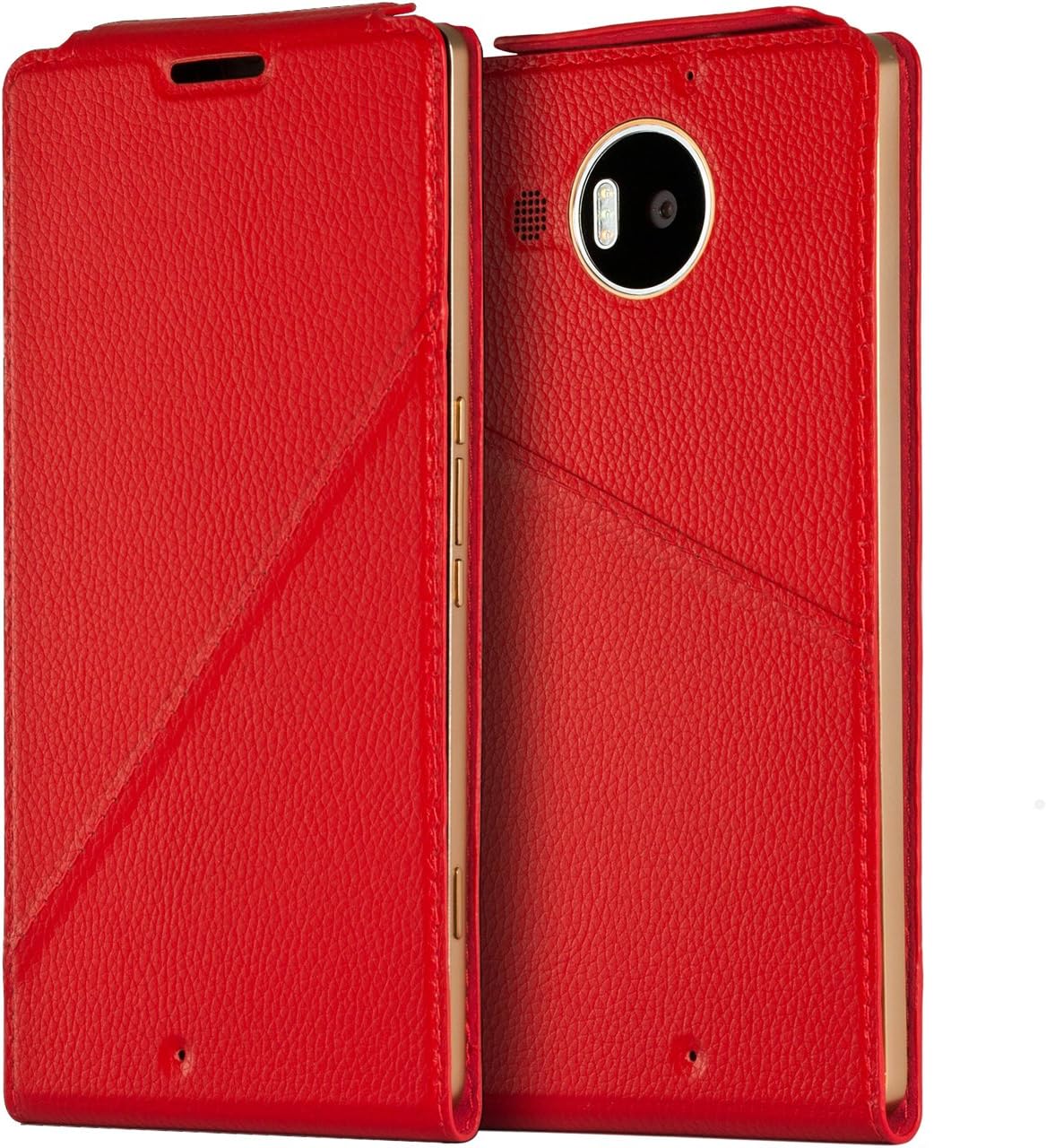 Mozo Microsoft Lumia 950 XL Qi Wireless Charging Flip Cover Case with NFC - True Red
