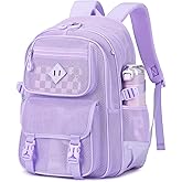 PIG PIG GIRL Mesh Backpack, 17in Heavy Duty Net Bookbag Ultra-Lightweight See Through Backpack Breathable Transparent Backpacks Clear Bag for School Beach Sports Gym,Purple