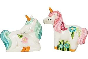 Boston Warehouse Salt & Pepper Shakers, Glamour Unicorn Collection, Hand Painted Ceramic