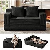 Erament Loveseat Boneless Convertible Sofa Bed, Folding Floor Futon Sleeper Sofa Couch Bed- Boneless Foldable Couch, Corduroy Pull Out Sofa Bed with 2 Pillows for Living Room &amp; Bedroom