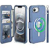 VANAVAGY Compatible for iPhone 16e Wallet Case for Magsafe Wireless Charging, [Camera Cover & Screen Protector] PU Leather Flip Folio Phone Cover with Strap RFID Blocking Card Holder, Blue
