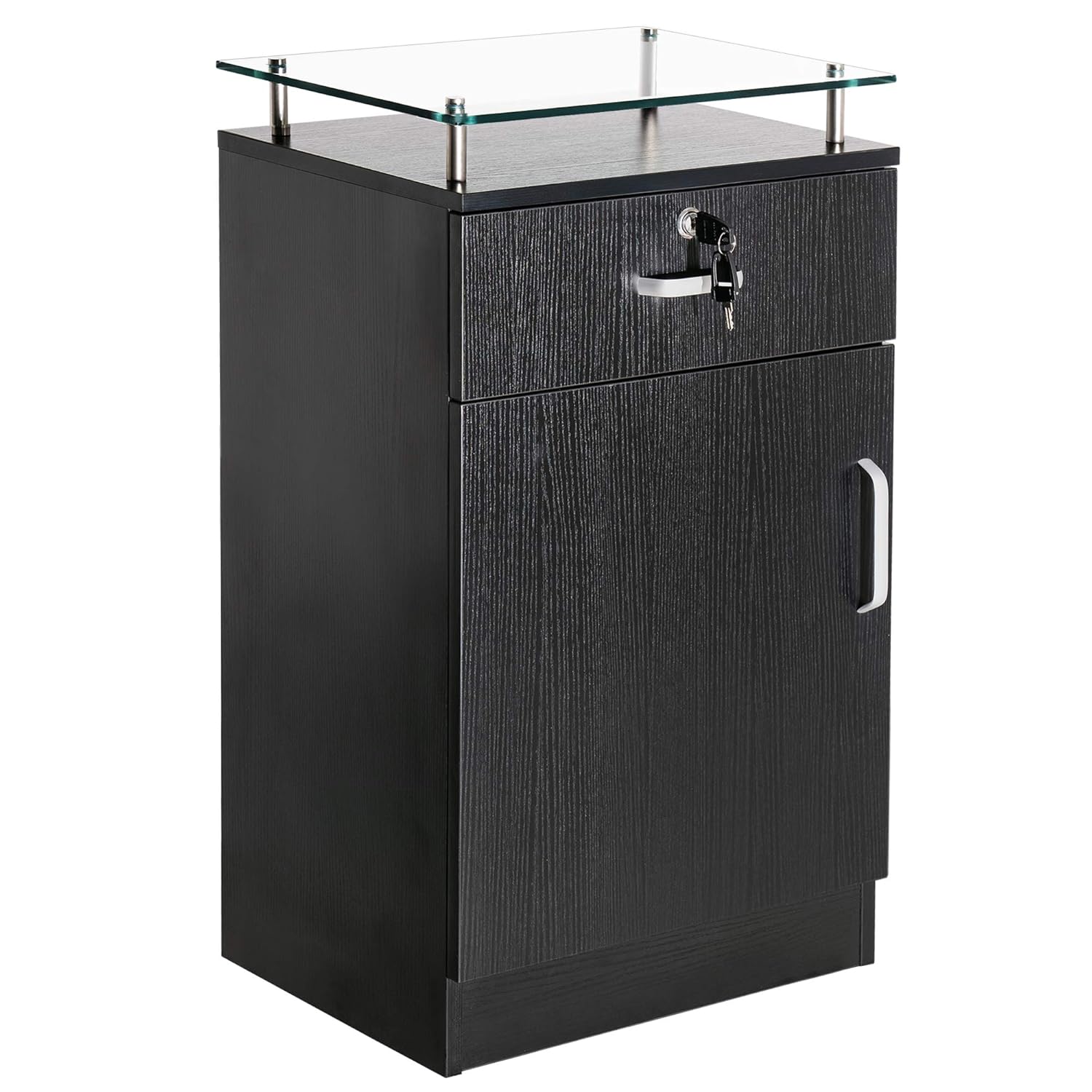 BarberPub Salon Storage Station Cabinet Locking Drawer Beauty Stylist Equipment Glass Top 3015 (Black): Beauty