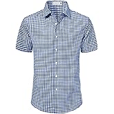 Manwan walk Mens Short Sleeve Plaid Casual Button Down Shirts Gingham Regular Fit Dress Shirts