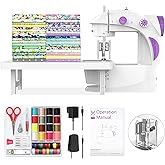 KPCB Tech Sewing Machine for Beginners [Full Set] with Finger Guard and Fabric Bundles - Mini Sewing Machine with Sewing Kits, Foot Pedal, US Adapter and Extension Table