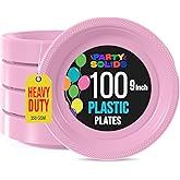 Party Solids Pink Plastic Plates For Party 9" Pink Disposable Plates Heavy Duty 100 Pcs Plastic Dinnerware Sets Heavy Duty 350 GSM Disposable Dinnerware Set