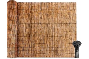 SOULITEM Natural Reed Fencing Rolls: Privacy Bamboo Fence 3/4/5/6ft High Roll Reed Screen, Decorative Bamboo Fencing for Outdoor Balcony Patio Garden Backyard,with Cable Zip Ties(Coffee, 2.6x6.6ft)