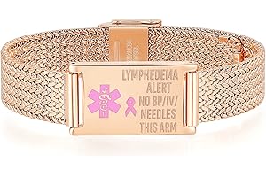 mnmoom Medical Alert Bracelets for Women Adjustable Stainless Steel Mesh lymphedema alert Bracelets with engraved NO BP/IV/NEEDLES THIS ARM